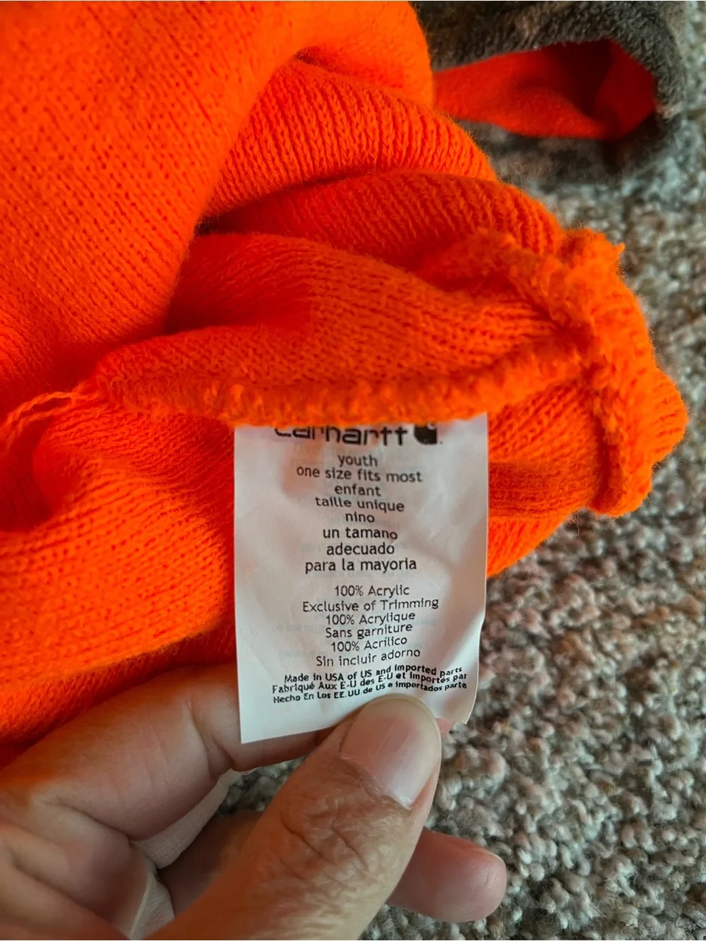 Carhartt Camo Lined & Blaze Orange Knit Beanie Duo Youth.